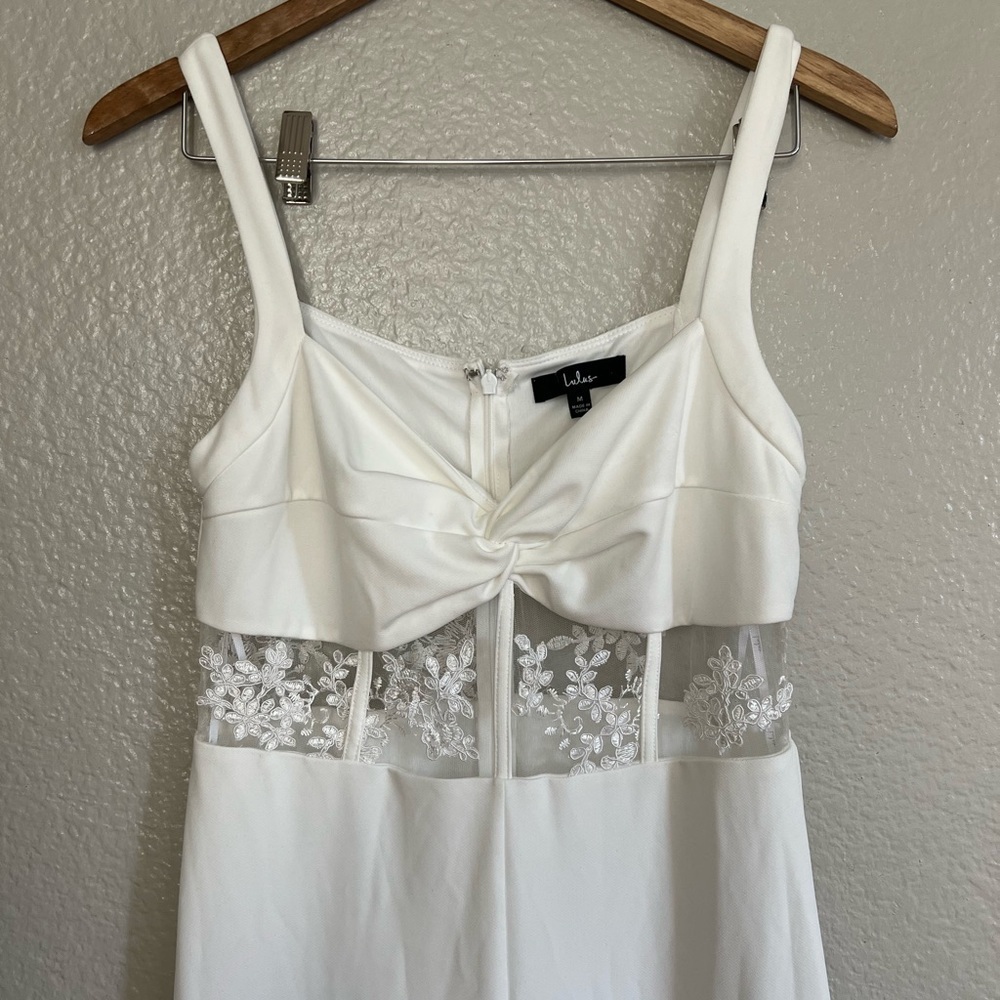 NWOT Adore the Feeling White Sheer Lace Bustier Twist-Front Jumpsuit - Picture 4 of 8